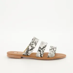 Ladies 3-Strap Push-in Snake Skin Mule