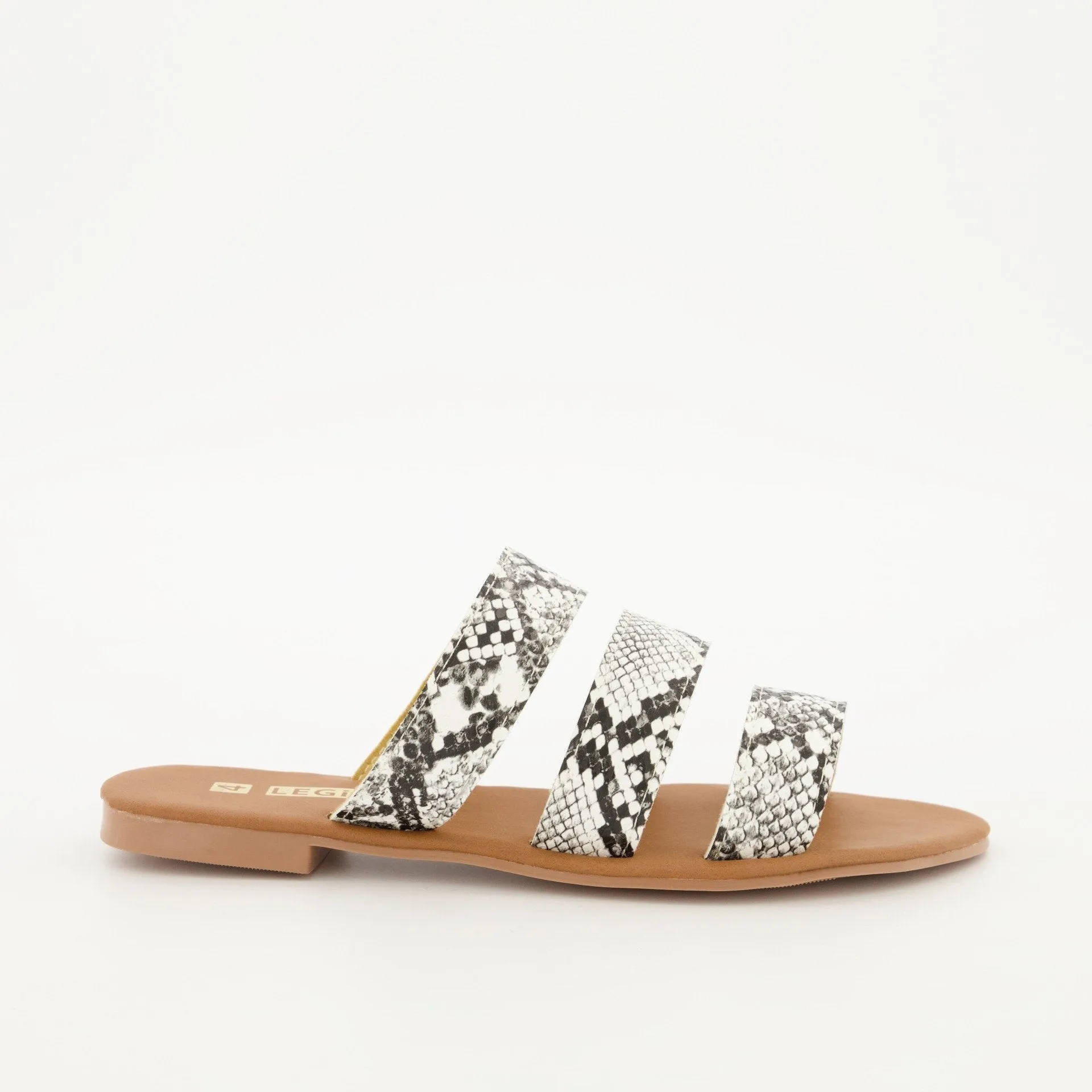 Ladies 3-Strap Push-in Snake Skin Mule