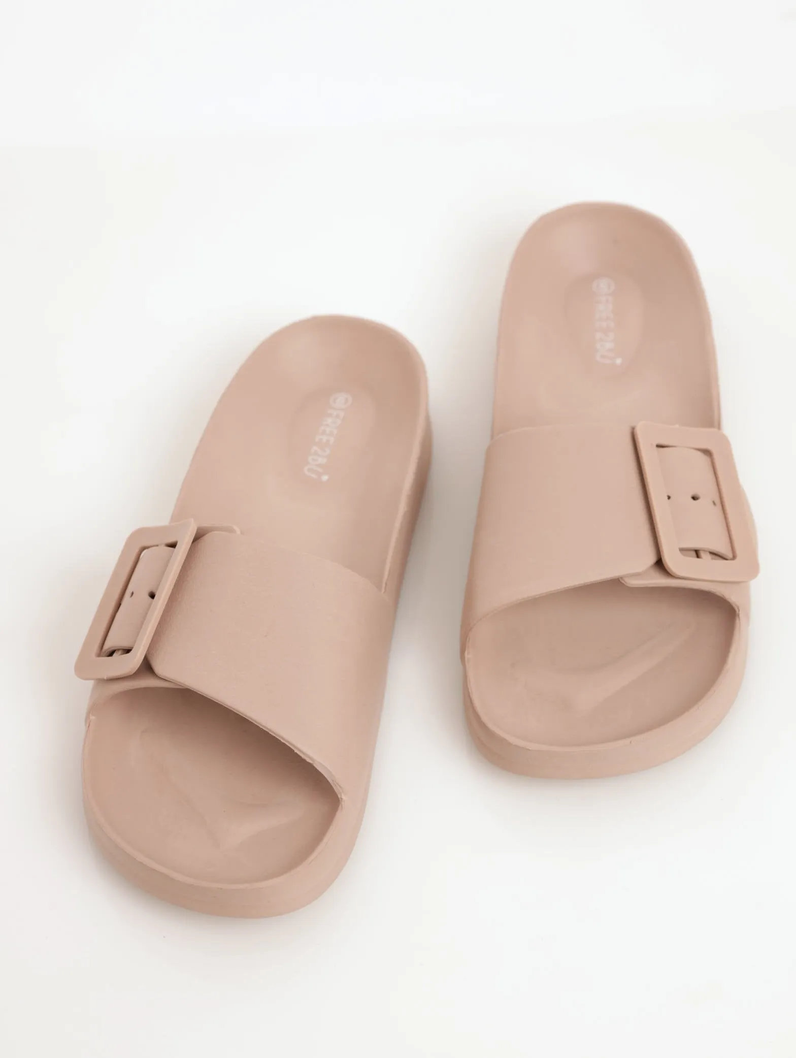 Ladies Moulded Slip-On Mule Sandal With Buckle - Sand