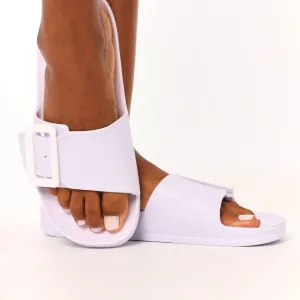 Ladies Moulded Slip On Mule With Buckle - White