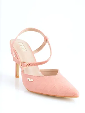 Ladies Reptile Pointed Toe Mule Heel - Peach