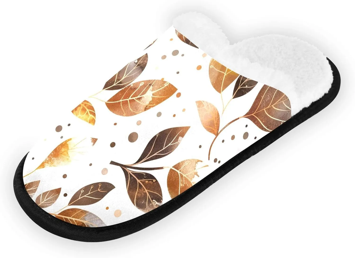 Leaves Brown Gold Watercolor Polka Dots Plush Slippers for Women Men Warm Comfortable Travel Spa Slipper Non-slip House Shoes