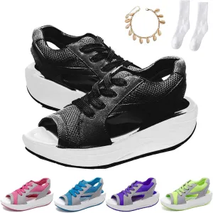 LELEBEAR Muffin Sandals for Women, Contrast Paneled Cutout Lace-up Muffin Sandals, Flair Gifts Sneaker Sandals
