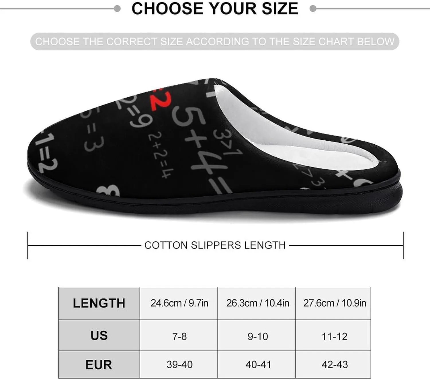 Like Math Cotton Slippers with Non Slip Rubber Soles Winter House Shoes Washable for Indoor Outdoor