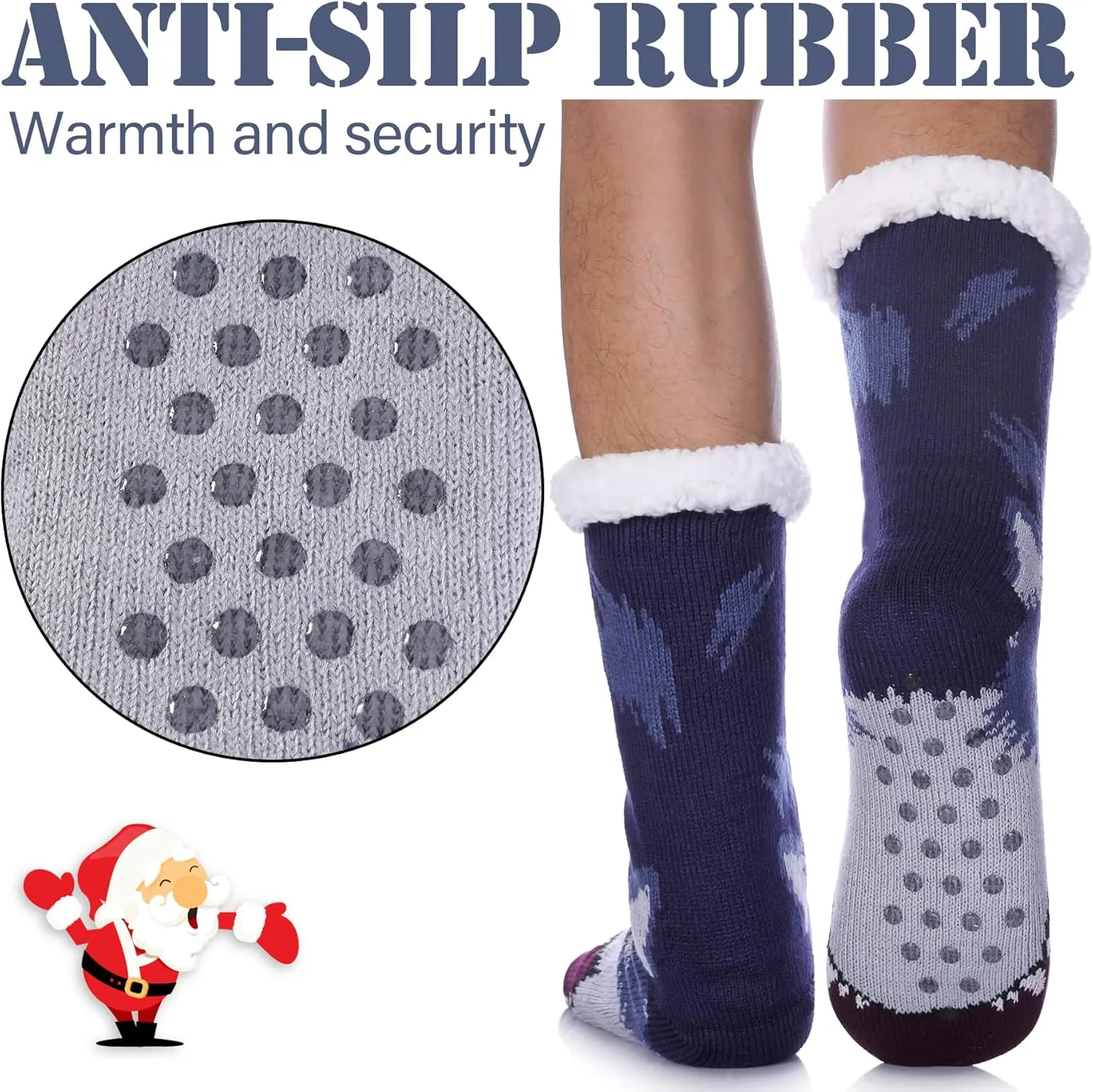 LINEMIN Mens Warm Slipper Socks Soft Cozy Fuzzy Fleece-Lined Winter Non Slip Indoor Christmas Socks