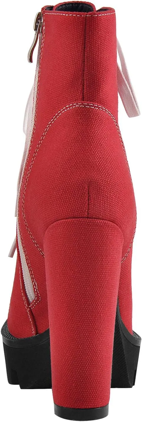 LISHAN Women's Platform Canvas High Heels