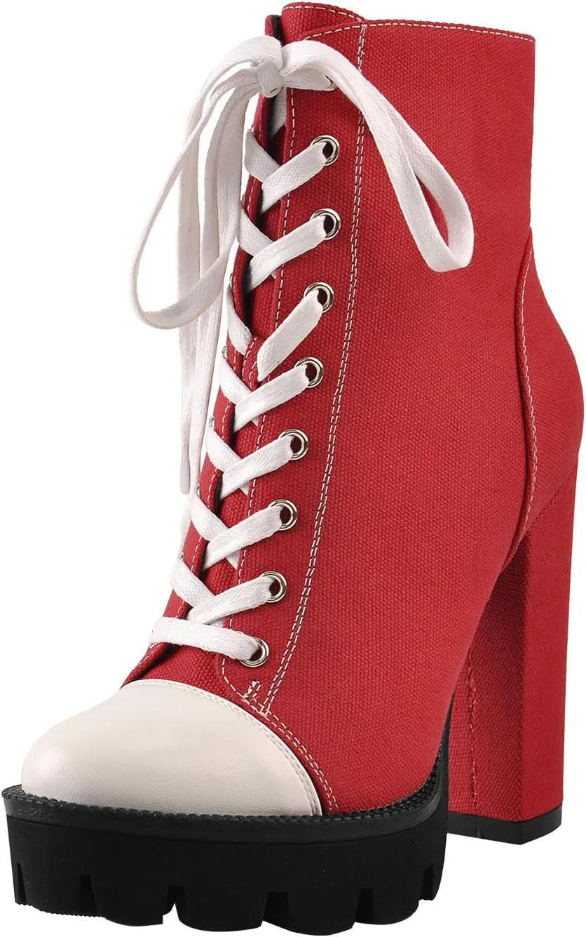 LISHAN Women's Platform Canvas High Heels