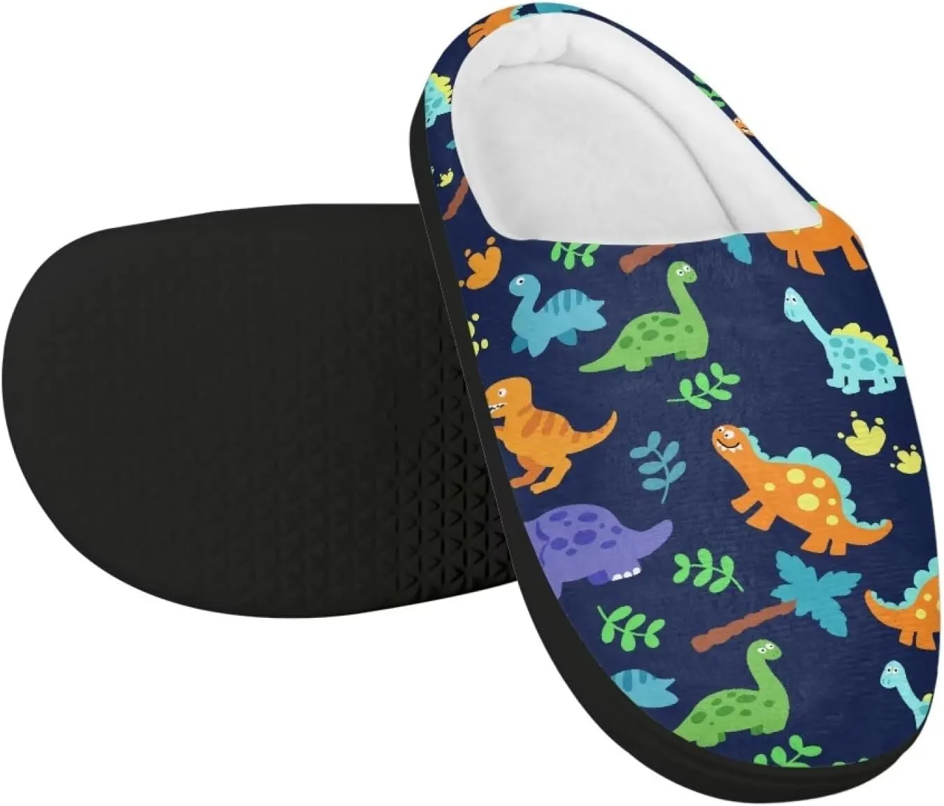Little Kids Boys Girls House Cotton Slippers Cute Indoor Fluffy Slides Comfortable Elastic Warm Shoes for Yard Size 9-15 Black Sole