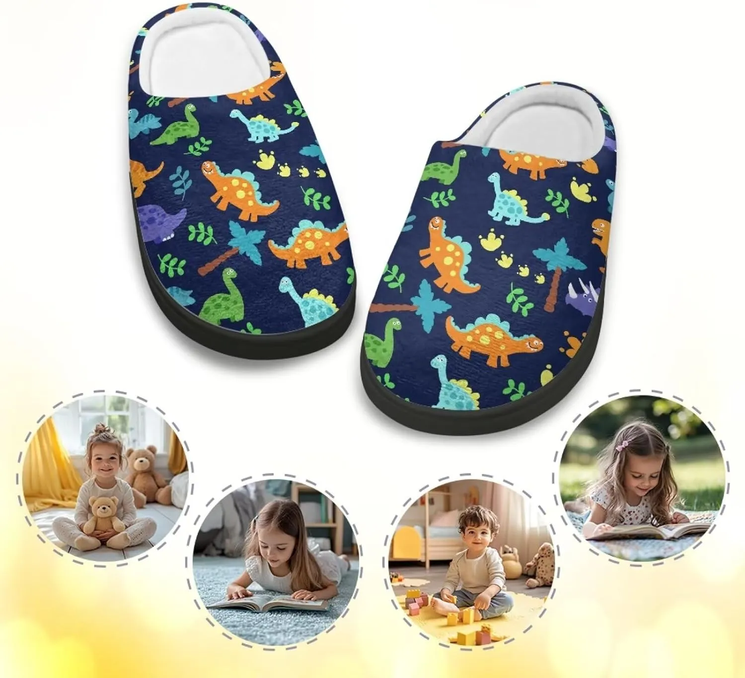 Little Kids Boys Girls House Cotton Slippers Cute Indoor Fluffy Slides Comfortable Elastic Warm Shoes for Yard Size 9-15 Black Sole