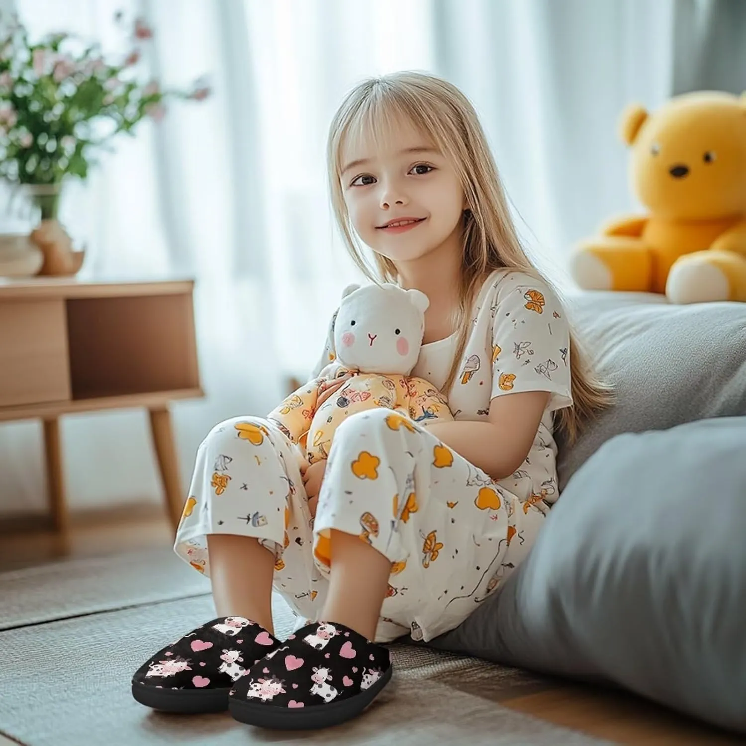 Lotusorchid Kid Bedroom Slipper Memory Foam House Slipper for Girls, Non Slip House Shoes for Boys Warm Cozy Sleep Slipper Home Slipper Indoor Outdoor
