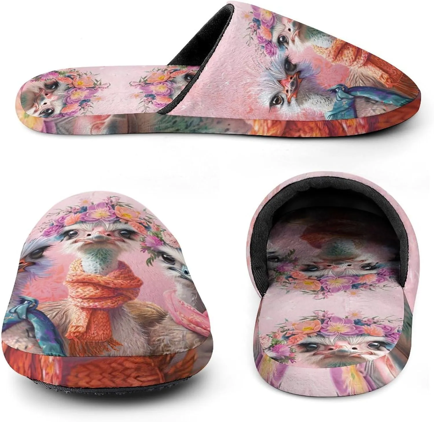 Lovely Ostriches Family Men's House Shoes Cotton Slippers Warm Bedroom Shoes Soft Slipper for Indoor Outdoor