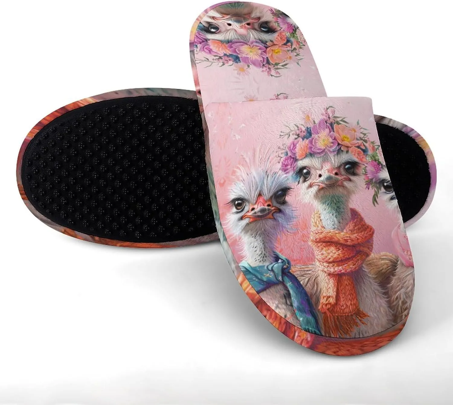 Lovely Ostriches Family Men's House Shoes Cotton Slippers Warm Bedroom Shoes Soft Slipper for Indoor Outdoor