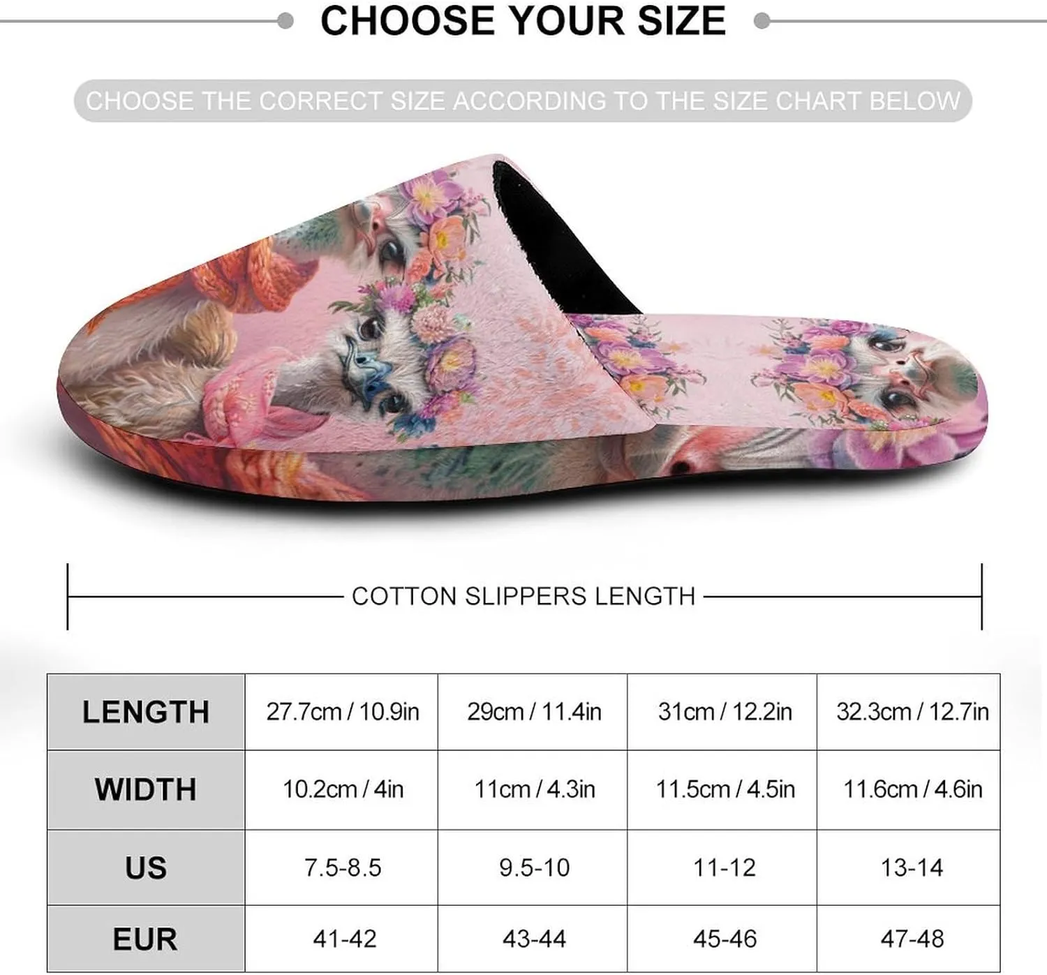 Lovely Ostriches Family Men's House Shoes Cotton Slippers Warm Bedroom Shoes Soft Slipper for Indoor Outdoor