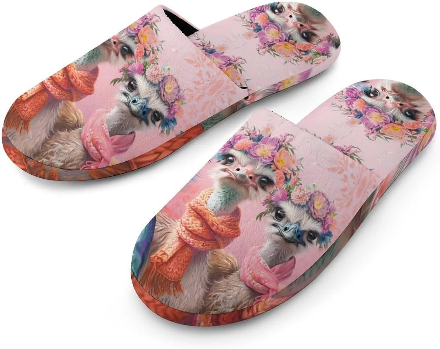Lovely Ostriches Family Men's House Shoes Cotton Slippers Warm Bedroom Shoes Soft Slipper for Indoor Outdoor