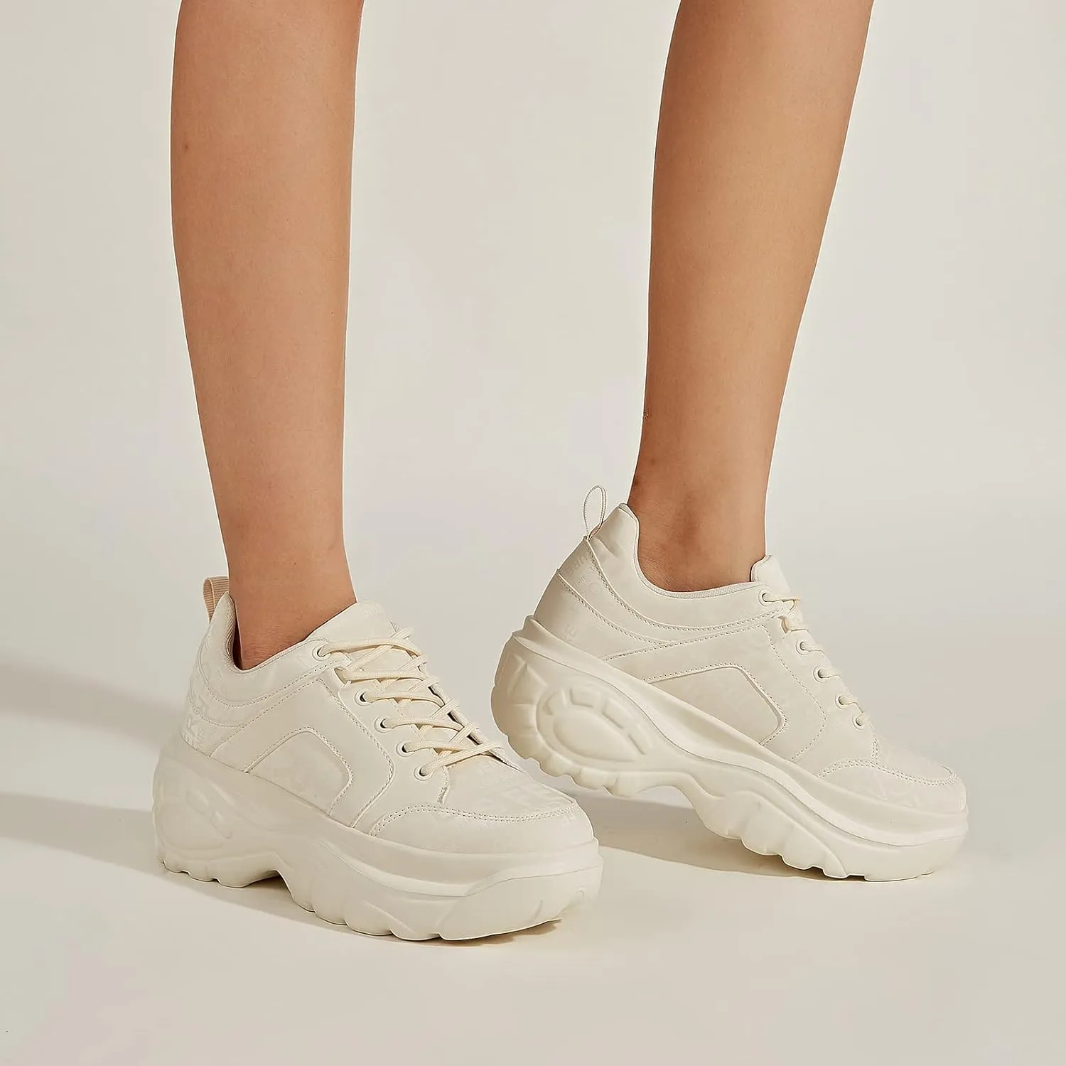 LUCKY STEP Women Chunky Platform Dad Colorblock White Neon Green Fuchsia Hologram Silver Casual Lace-Up Walking Sneakers