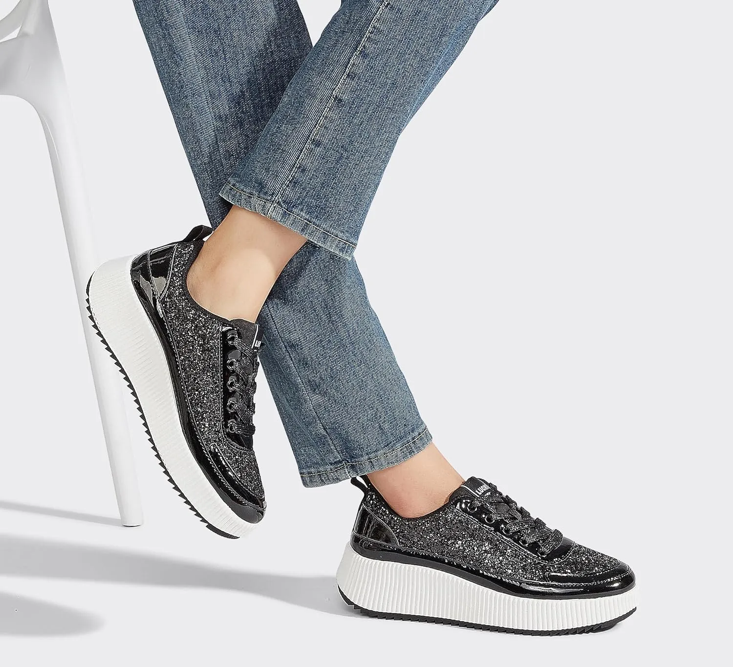 LUCKY STEP Women's Platform Sneakers Rhinestone Fashion Chunky Casual Sparkly Retro Braided Walking Shoes