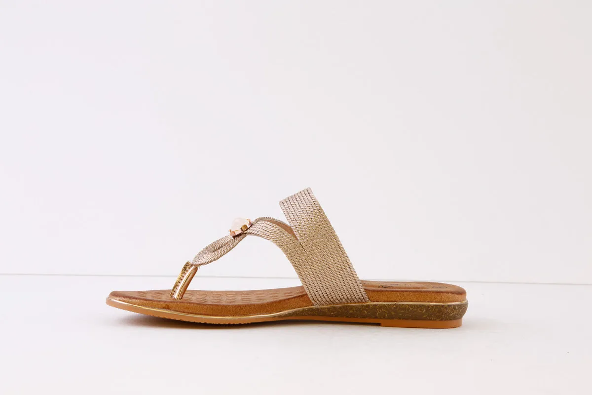 LUNAR - JLH396 EZRA FLAT TOE-POST MULE - ROSE GOLD