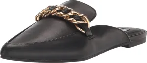 Madden Leather Slip Black Thanksgiving sale On Toe Sustainable Steve Mules Detail Chain Faine Pointed Flat