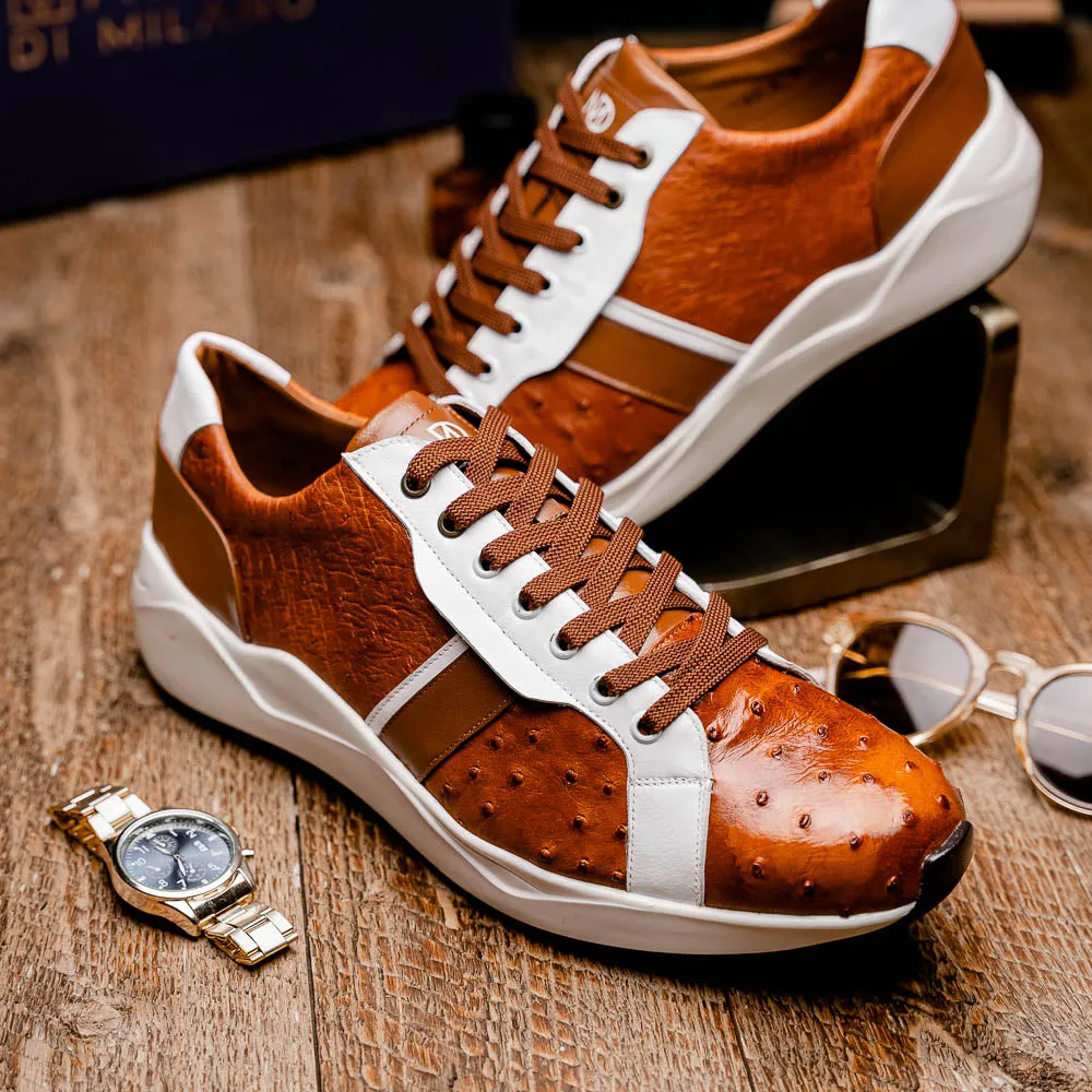 Marco Di Milano Lyon II in Brandy / White Ostrich Quill & Calfskin Sneakers