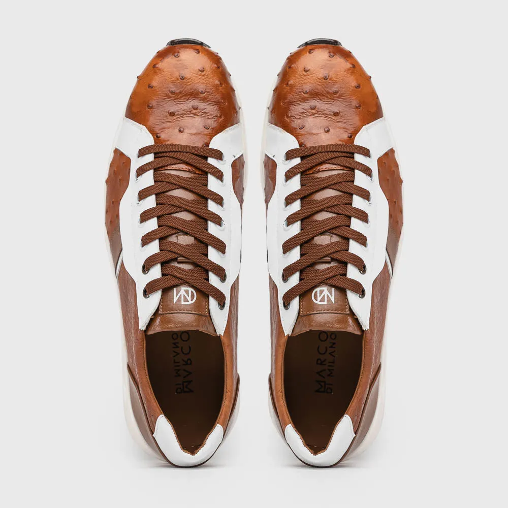 Marco Di Milano Lyon II in Brandy / White Ostrich Quill & Calfskin Sneakers