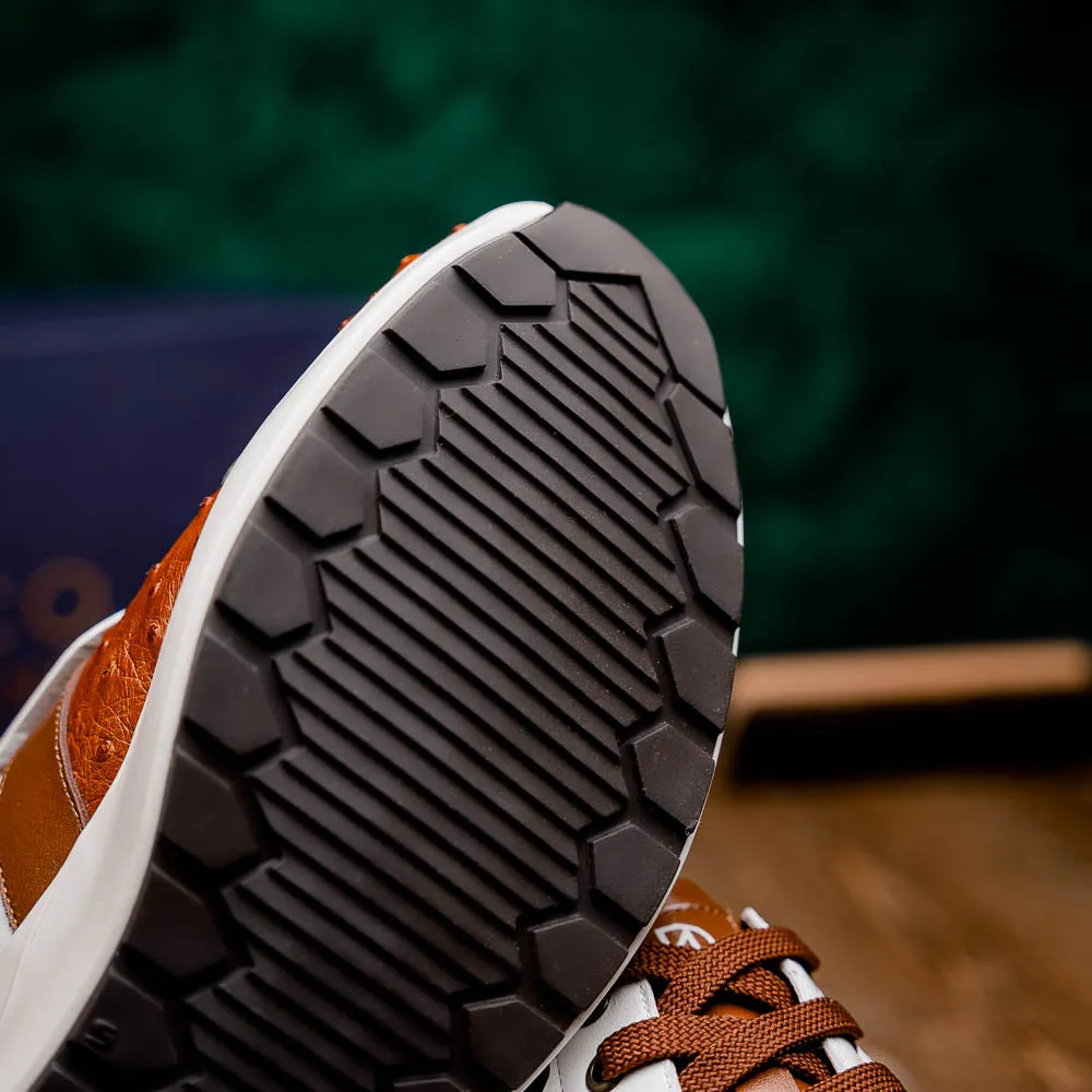 Marco Di Milano Lyon II in Brandy / White Ostrich Quill & Calfskin Sneakers