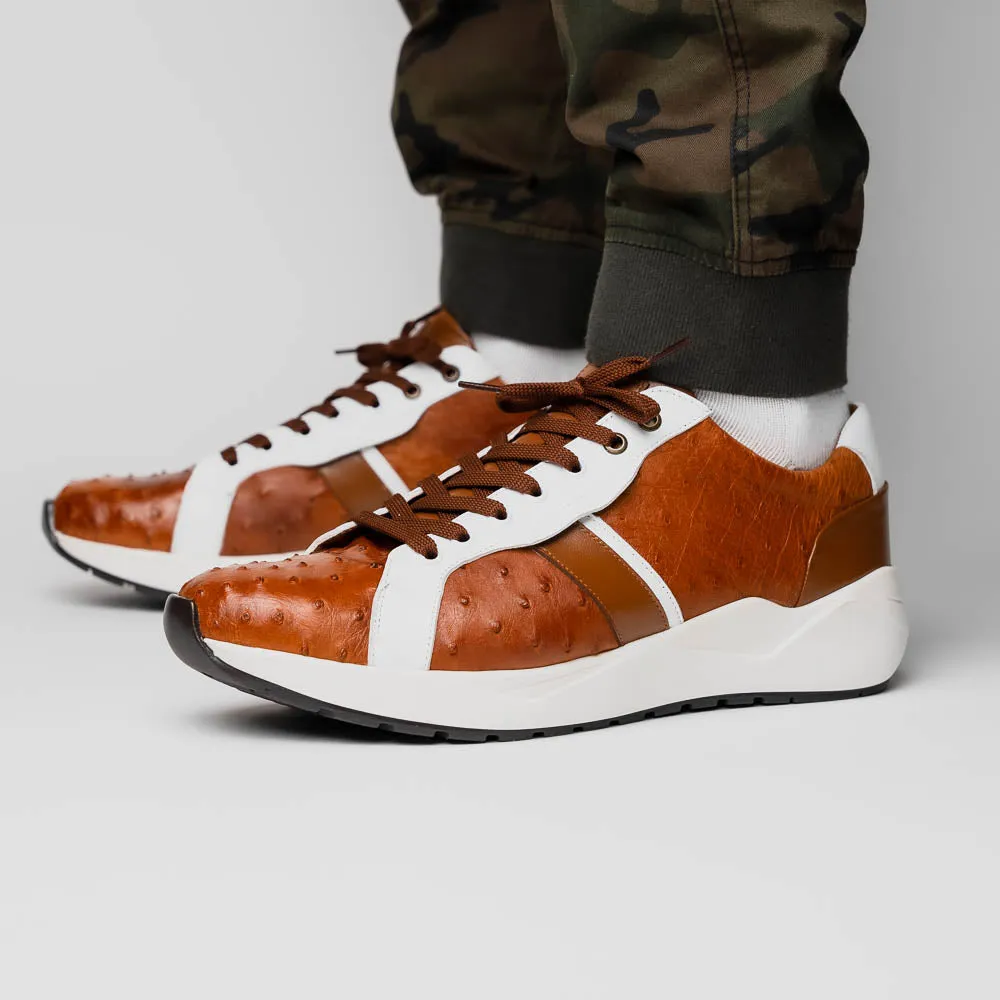 Marco Di Milano Lyon II in Brandy / White Ostrich Quill & Calfskin Sneakers