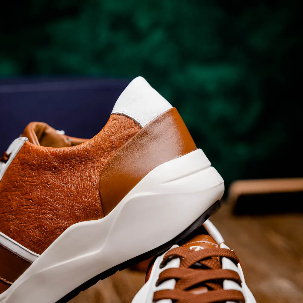 Marco Di Milano Lyon II in Brandy / White Ostrich Quill & Calfskin Sneakers