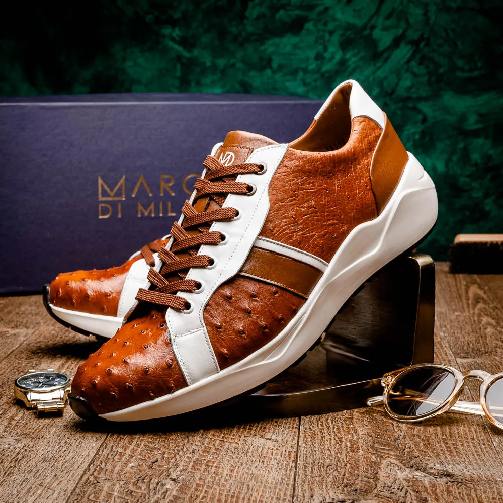 Marco Di Milano Lyon II in Brandy / White Ostrich Quill & Calfskin Sneakers