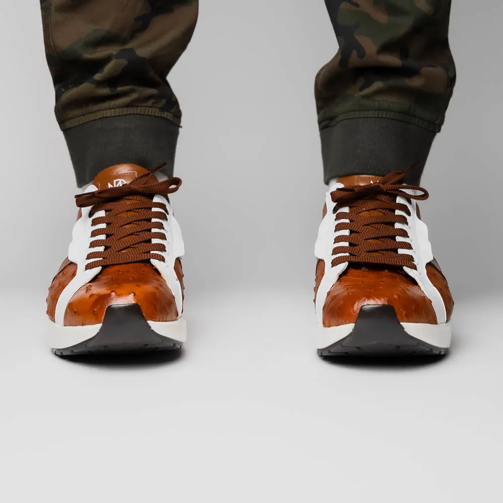 Marco Di Milano Lyon II in Brandy / White Ostrich Quill & Calfskin Sneakers