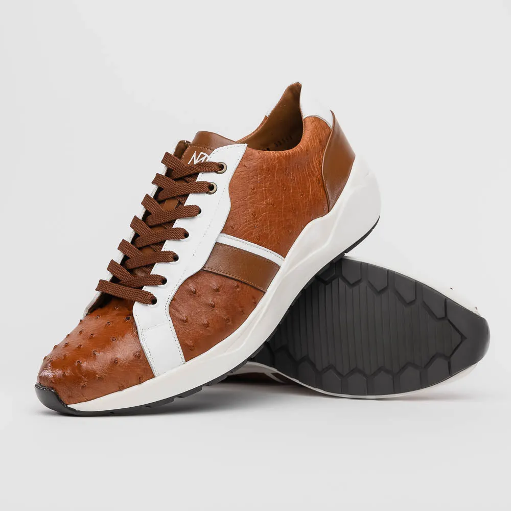 Marco Di Milano Lyon II in Brandy / White Ostrich Quill & Calfskin Sneakers