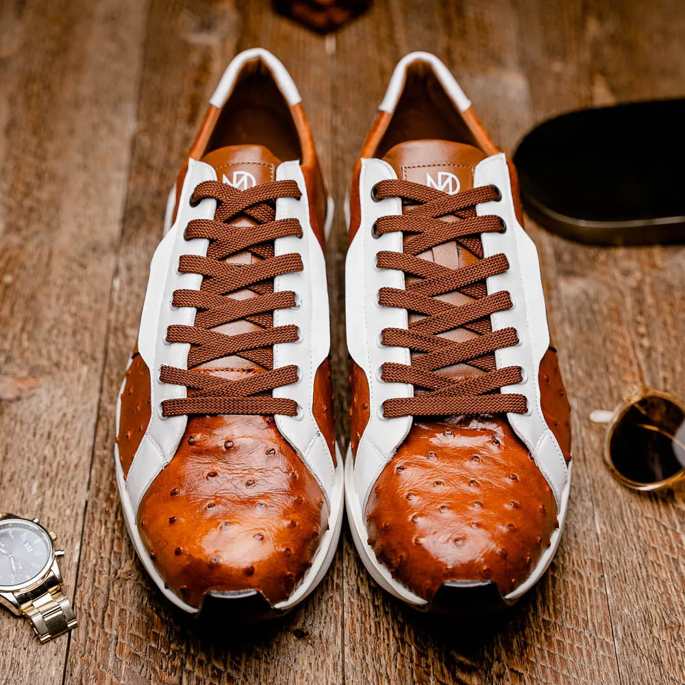 Marco Di Milano Lyon II in Brandy / White Ostrich Quill & Calfskin Sneakers