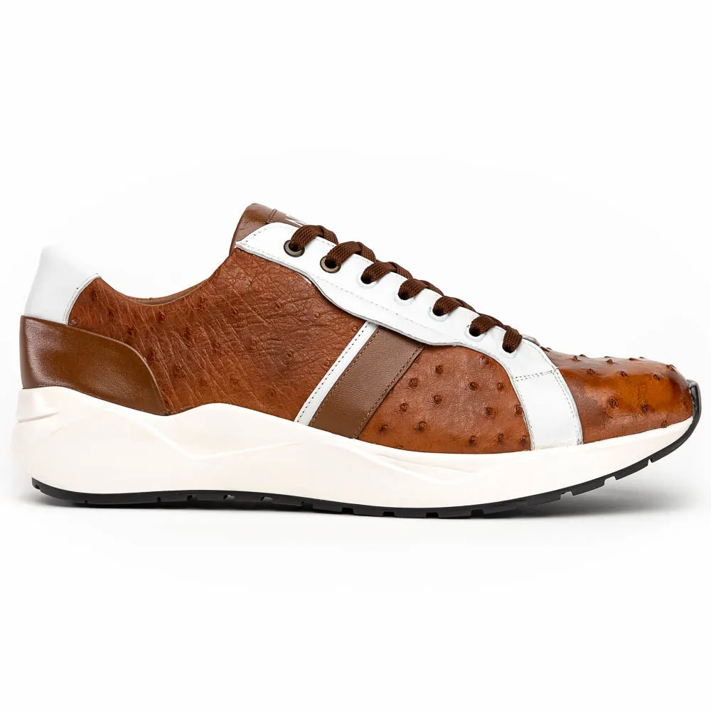 Marco Di Milano Lyon II in Brandy / White Ostrich Quill & Calfskin Sneakers