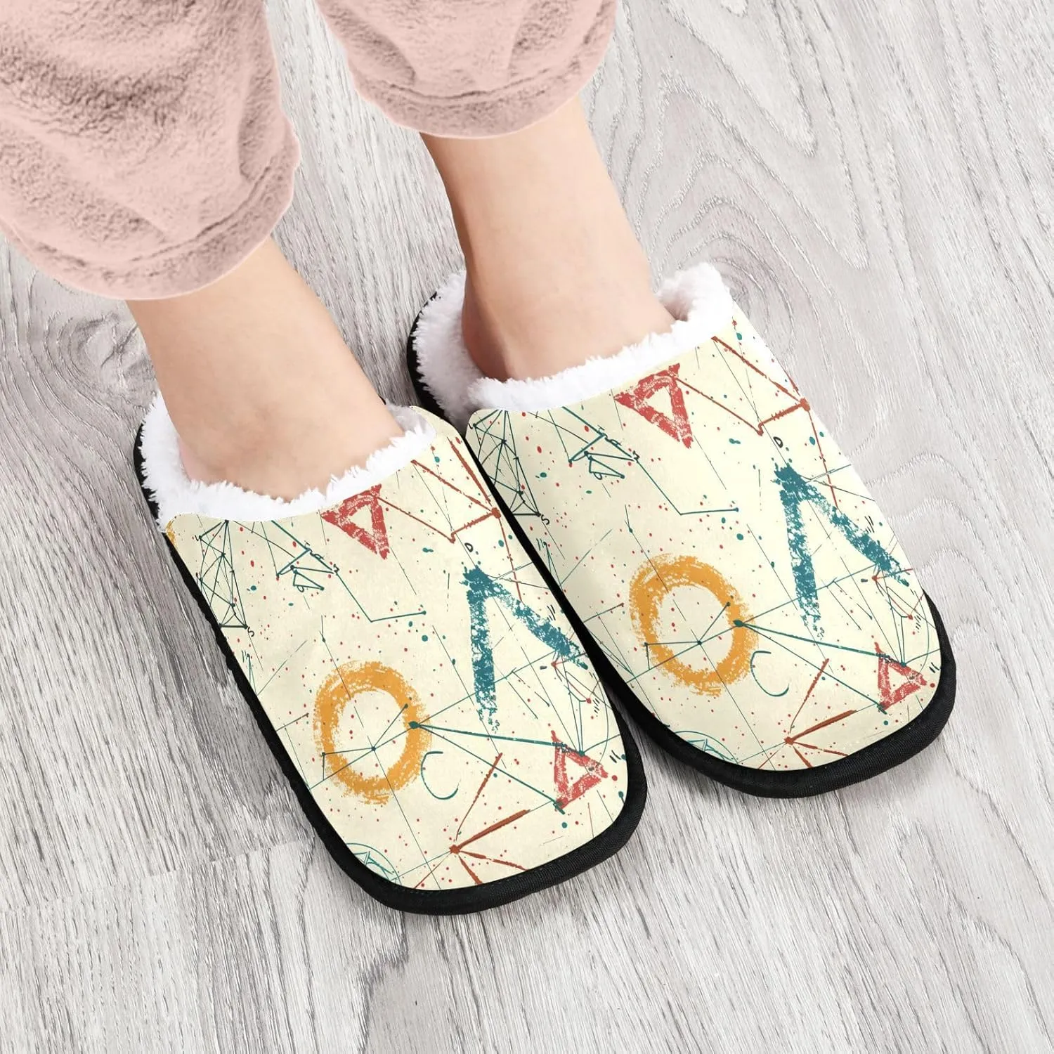 Math Graphics Plush Slippers for Women Men Warm Comfortable Travel Spa Slipper Non-slip House Shoes