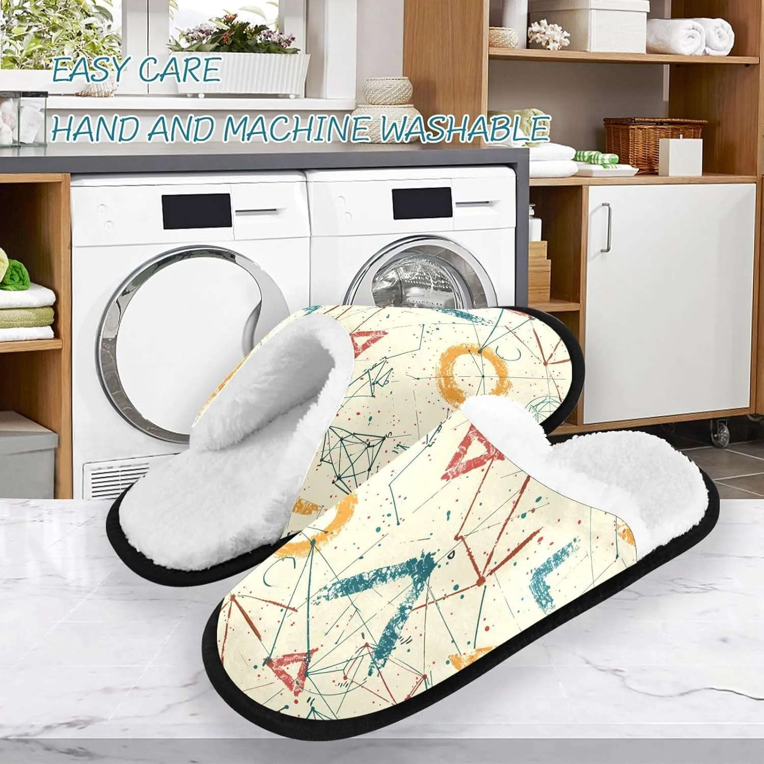 Math Graphics Plush Slippers for Women Men Warm Comfortable Travel Spa Slipper Non-slip House Shoes
