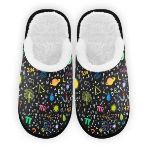 Math Number Black Cotton Home Shoes for Women Travel Slipper Size 5 to 8
