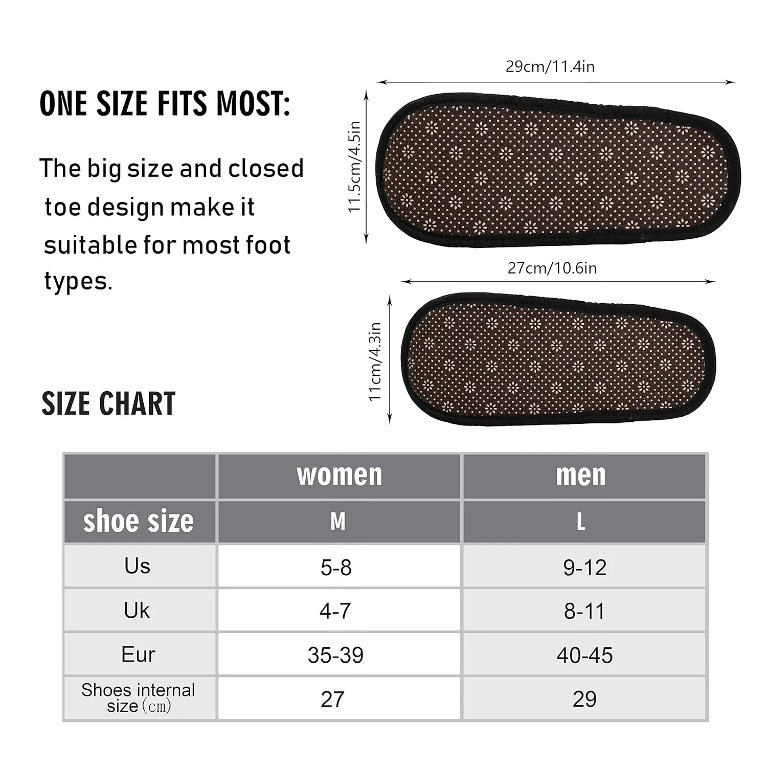 Math Number Black Cotton Home Shoes for Women Travel Slipper Size 5 to 8