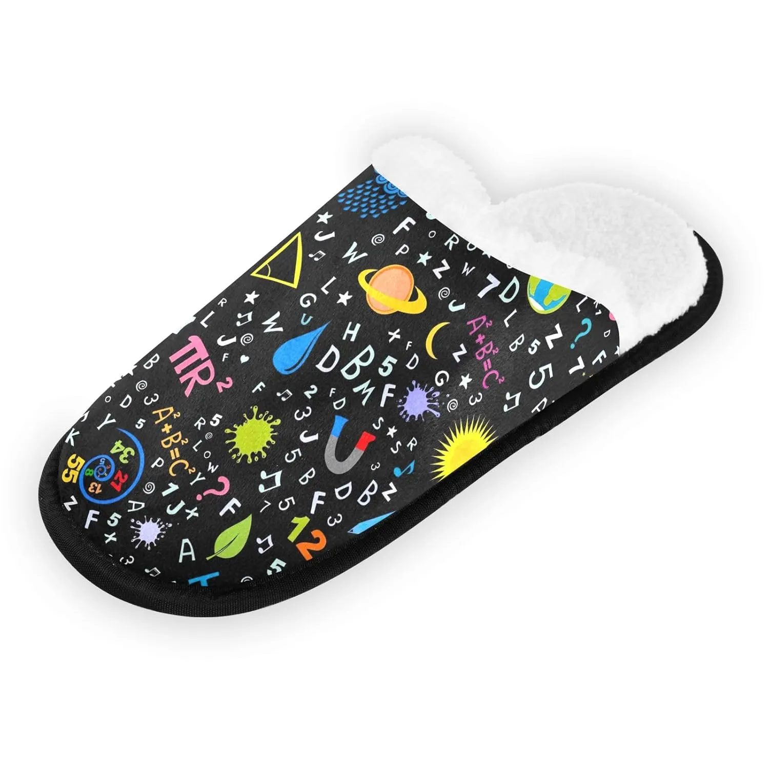 Math Number Black Cotton Home Shoes for Women Travel Slipper Size 5 to 8