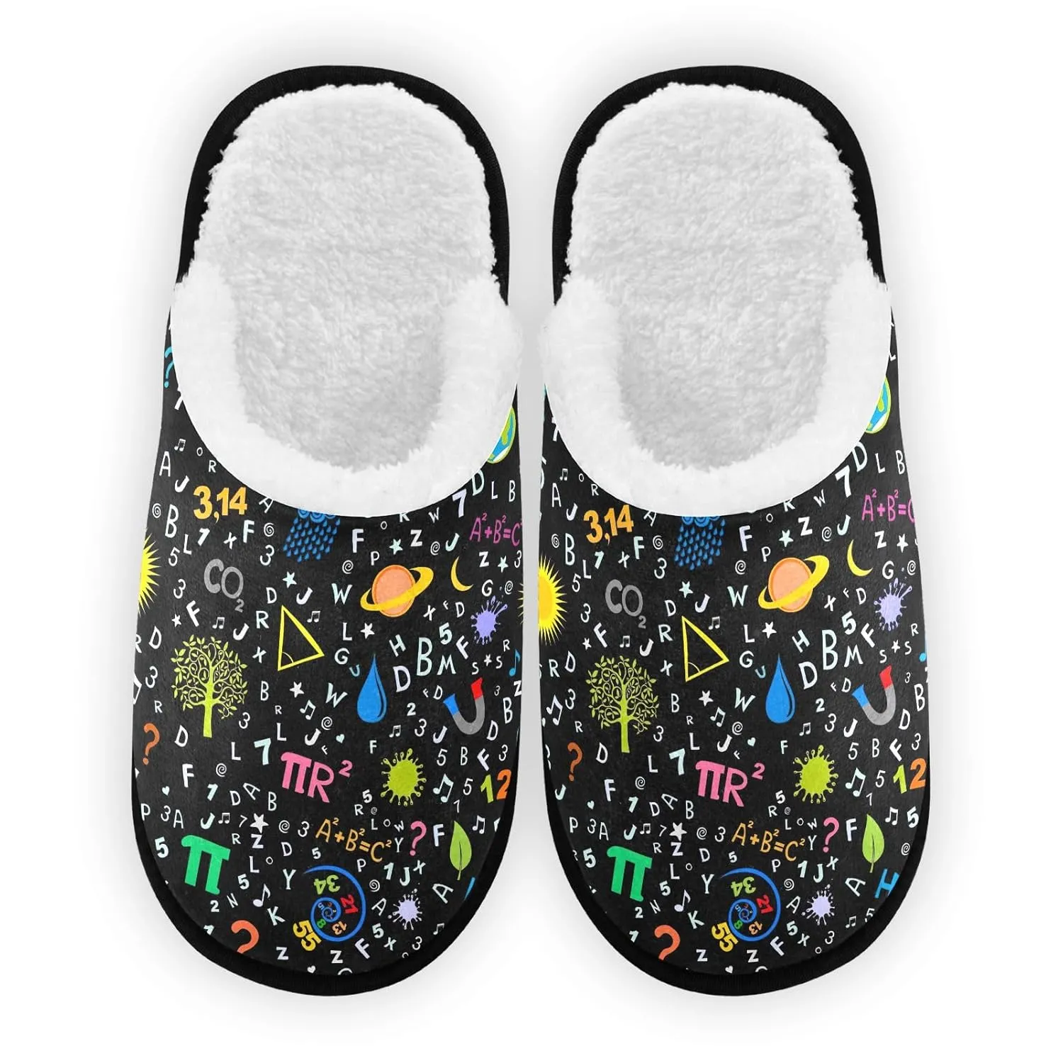 Math Number Black Cotton Home Shoes for Women Travel Slipper Size 5 to 8