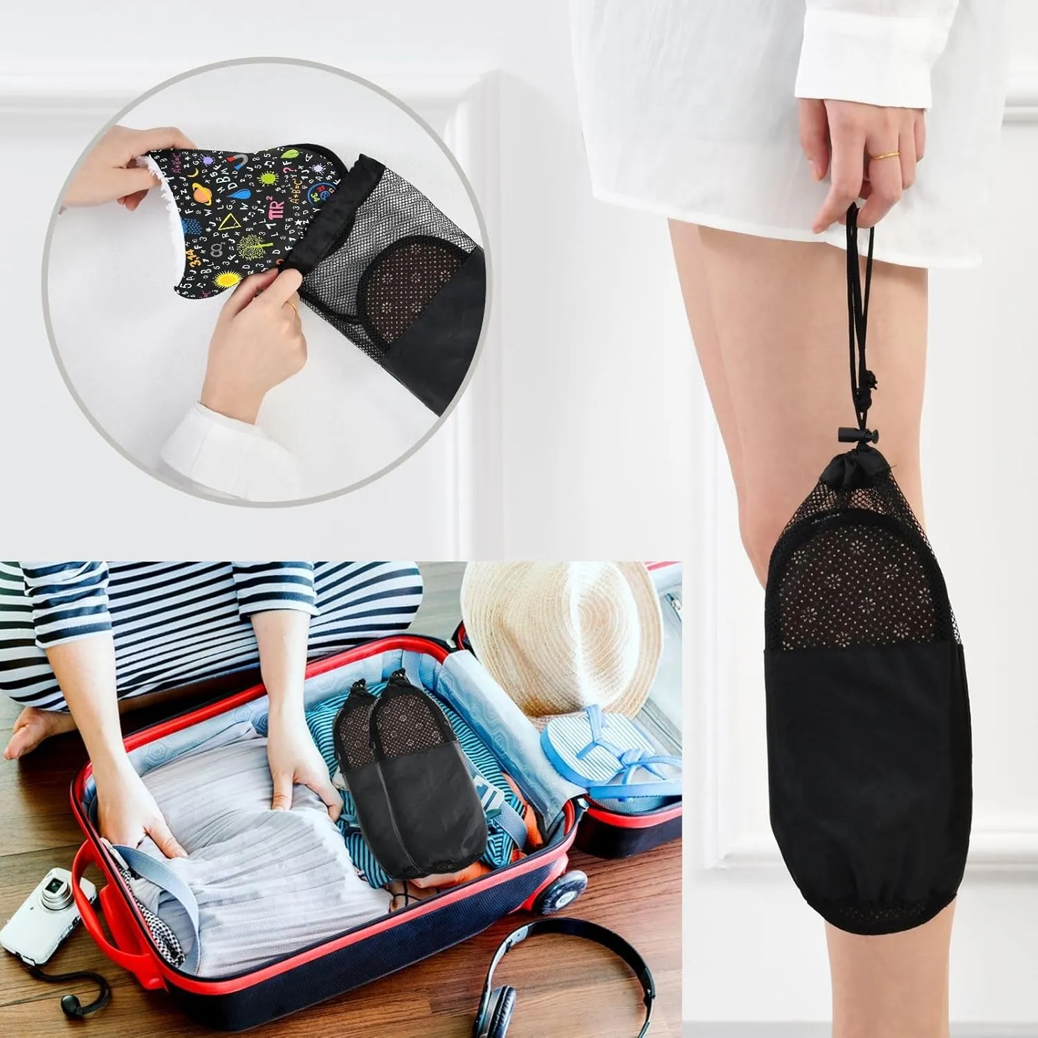 Math Number Black Cotton Home Shoes for Women Travel Slipper Size 5 to 8