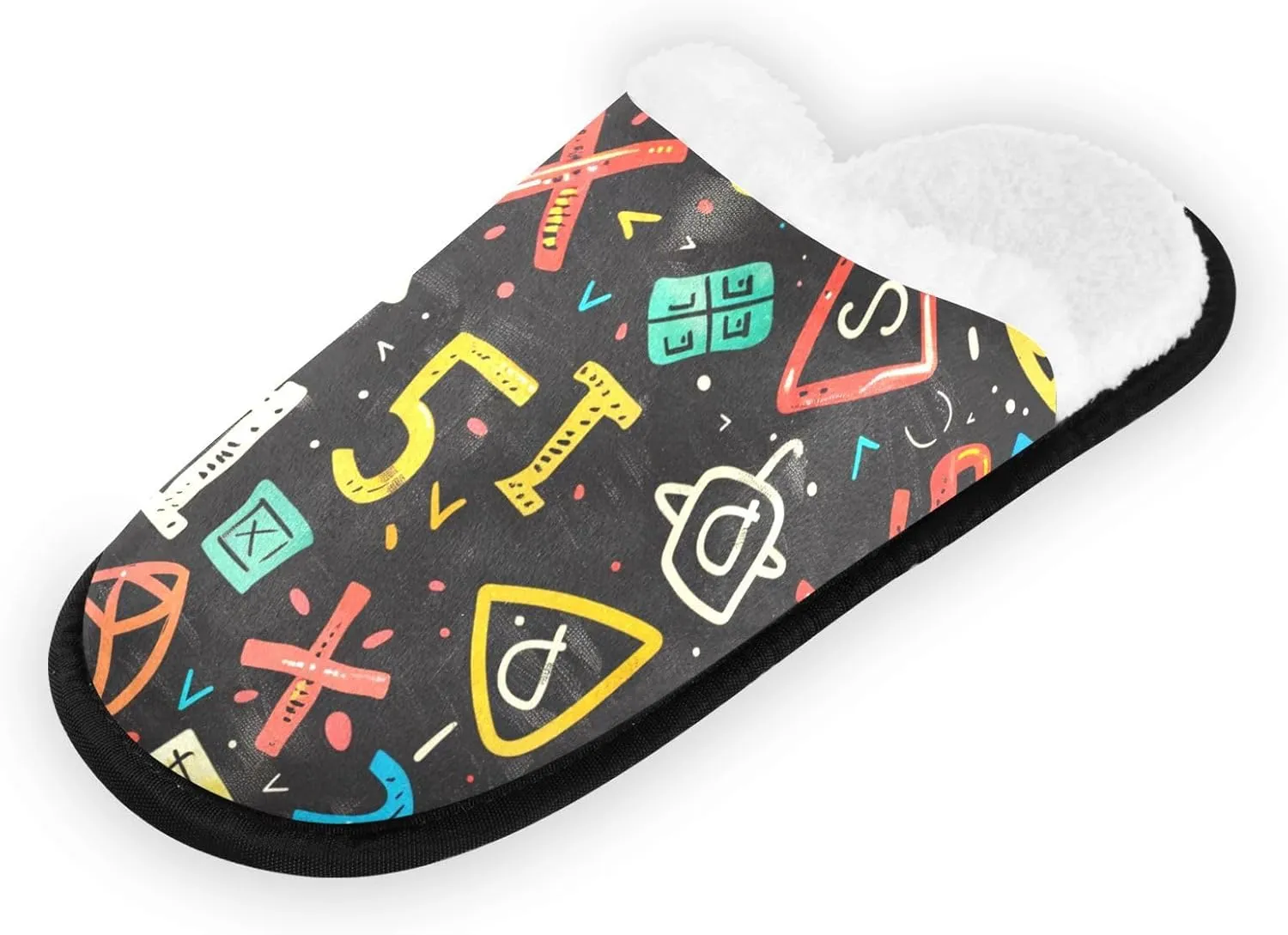 Math Symbols Plush Slippers for Women Men Warm Comfortable Travel Spa Slipper Non-slip House Shoes