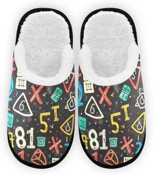 Math Symbols Plush Slippers for Women Men Warm Comfortable Travel Spa Slipper Non-slip House Shoes