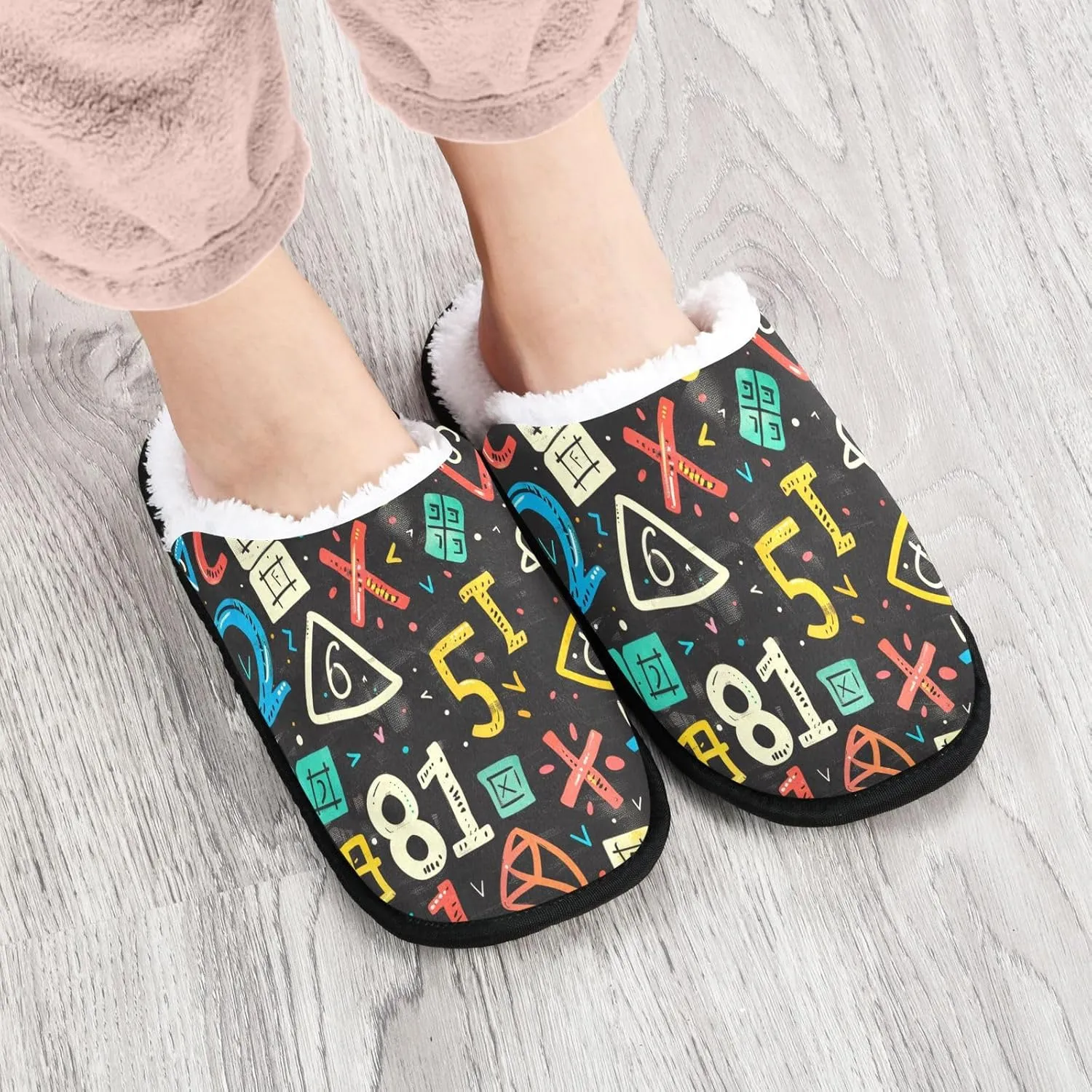 Math Symbols Plush Slippers for Women Men Warm Comfortable Travel Spa Slipper Non-slip House Shoes
