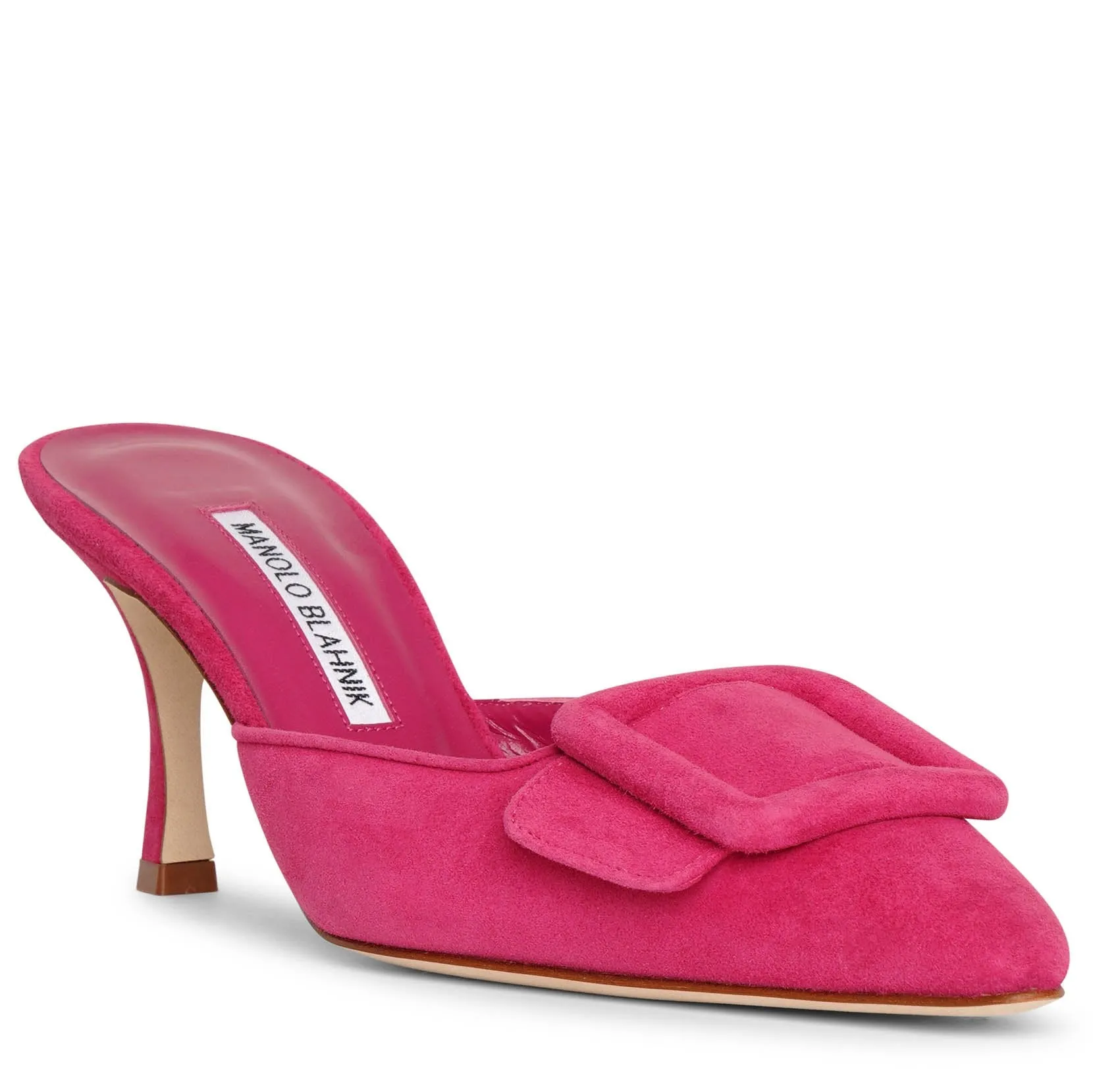 Maysale 70 pink suede mule pumps