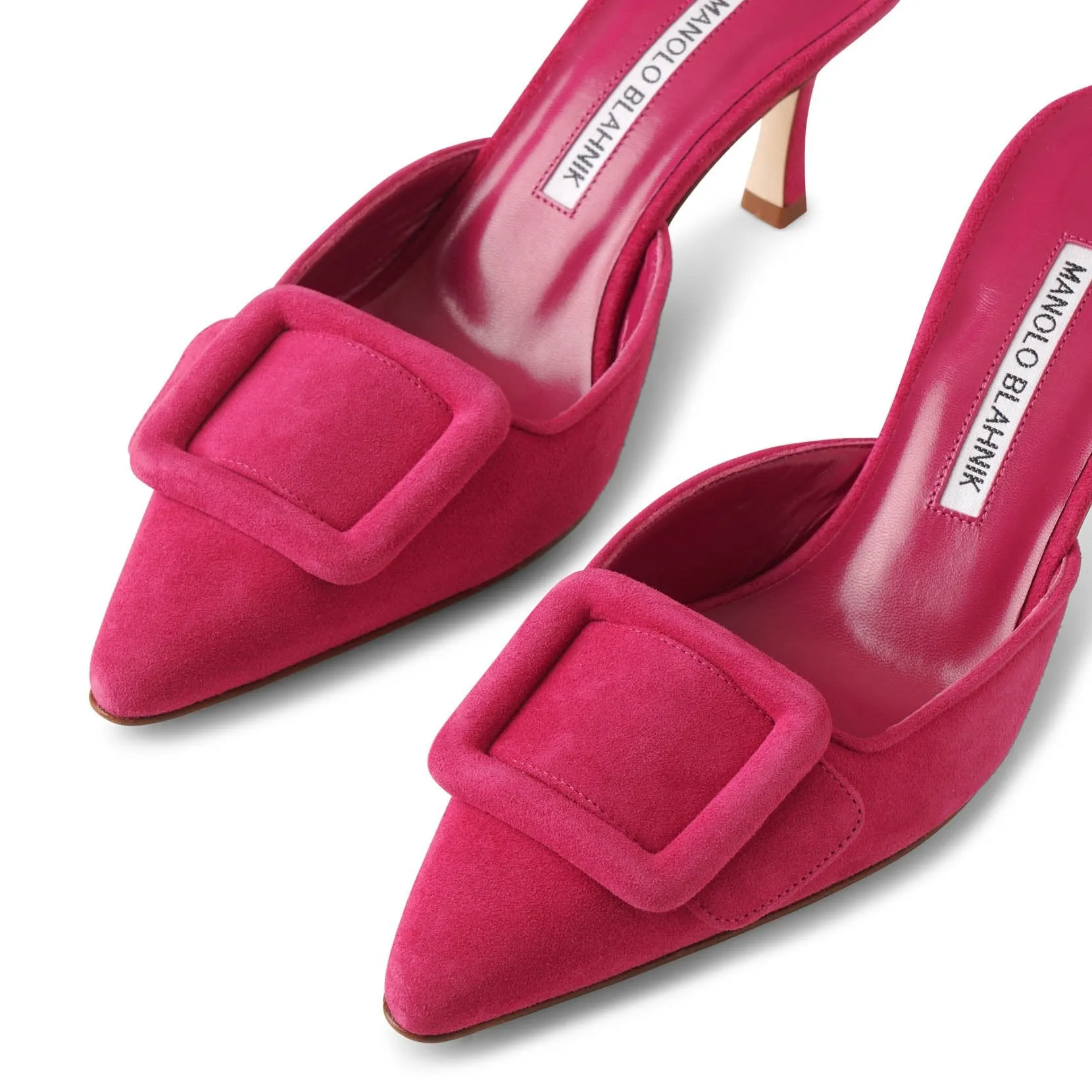 Maysale 70 pink suede mule pumps