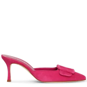 Maysale 70 pink suede mule pumps