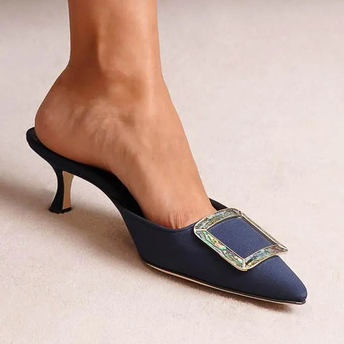 Maysale pearl 50 navy mules
