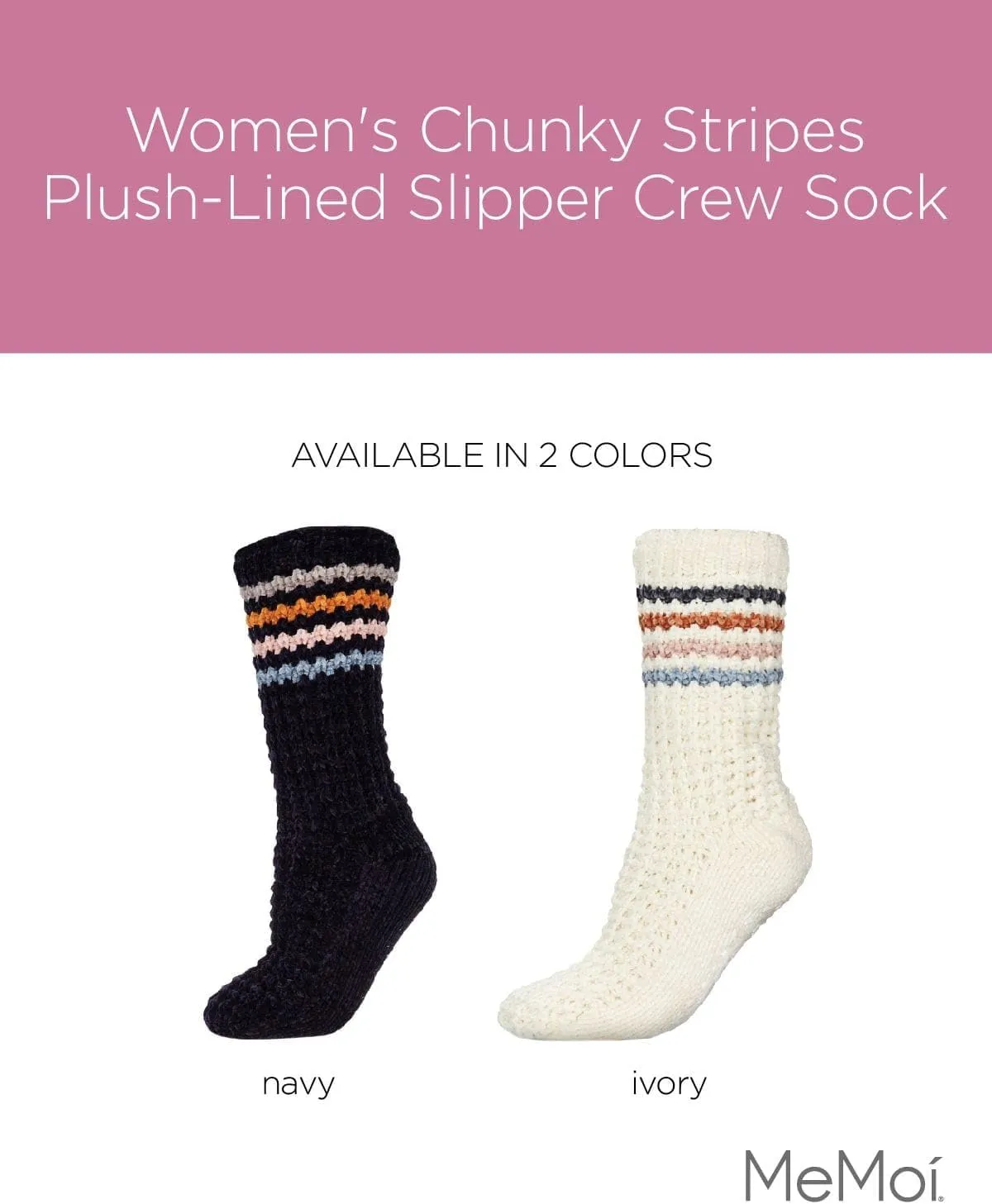 MeMoi Women's Chunky Stripes Plush-Lined Slipper Crew Sock