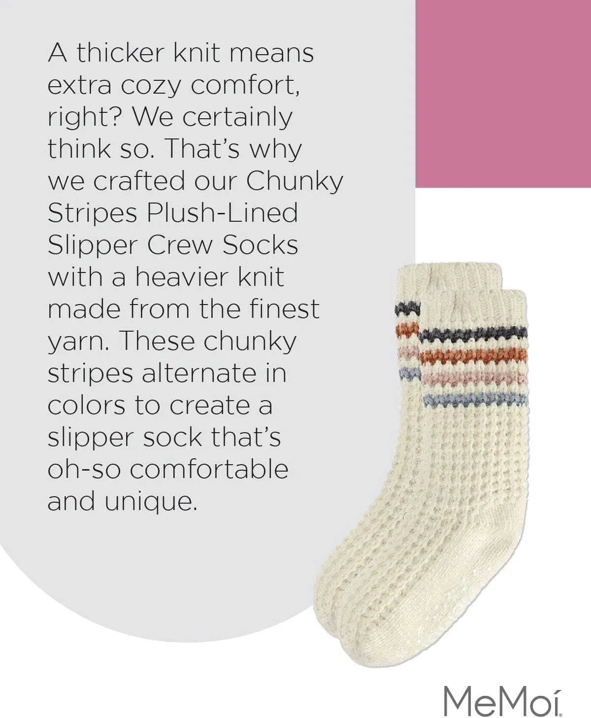 MeMoi Women's Chunky Stripes Plush-Lined Slipper Crew Sock