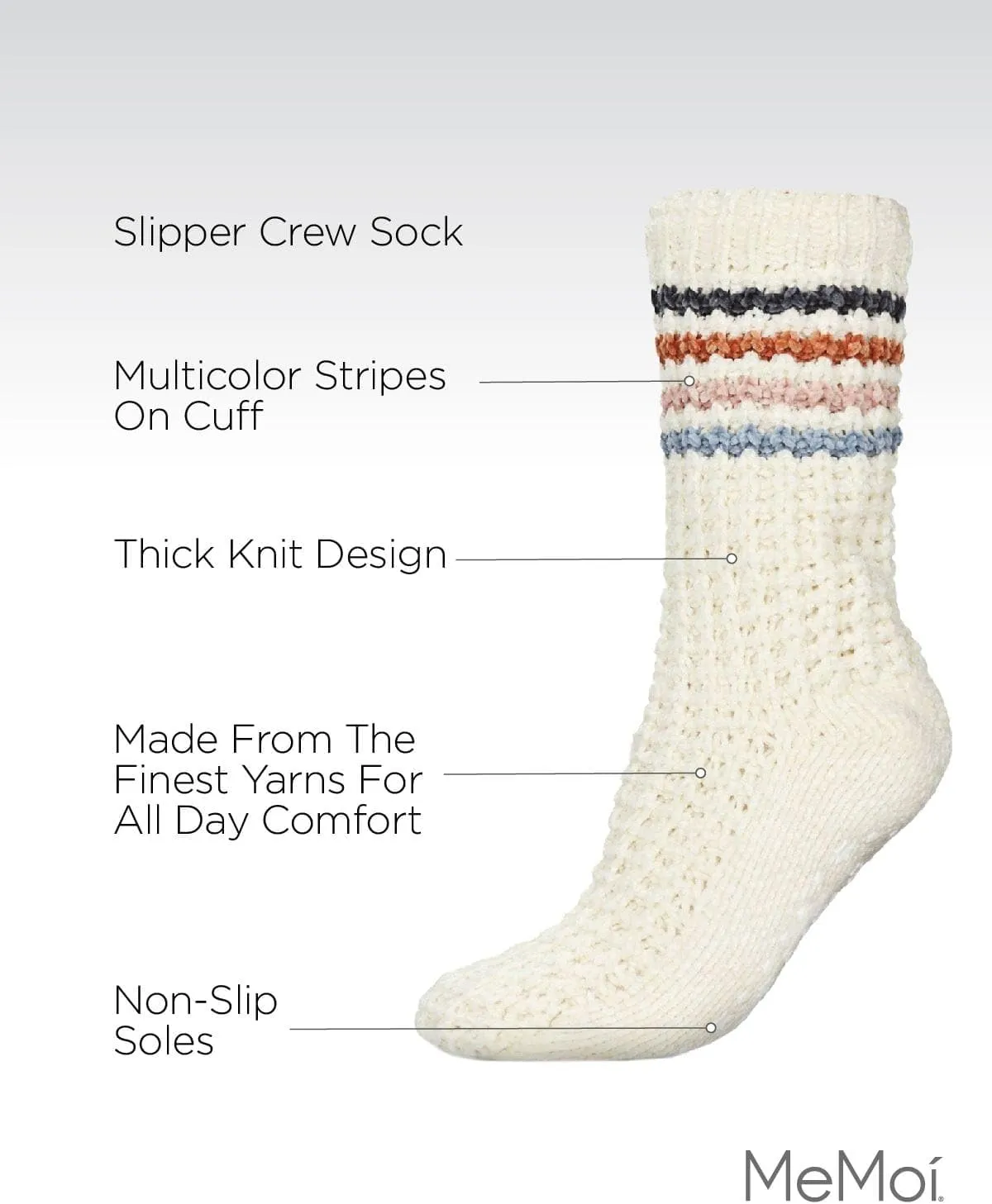 MeMoi Women's Chunky Stripes Plush-Lined Slipper Crew Sock