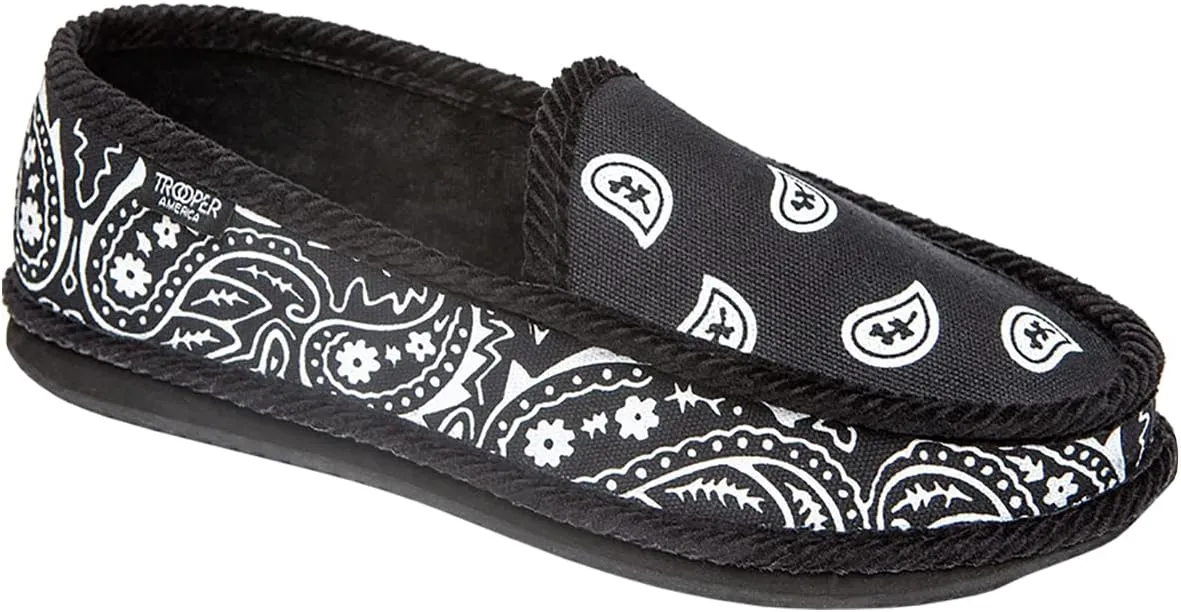 Men and Women KS-002 Black Bandana Paisley Slip-On | Cozy, Colorful House Shoe Slippers | Ultra Cushion For Indoor and Outdoor